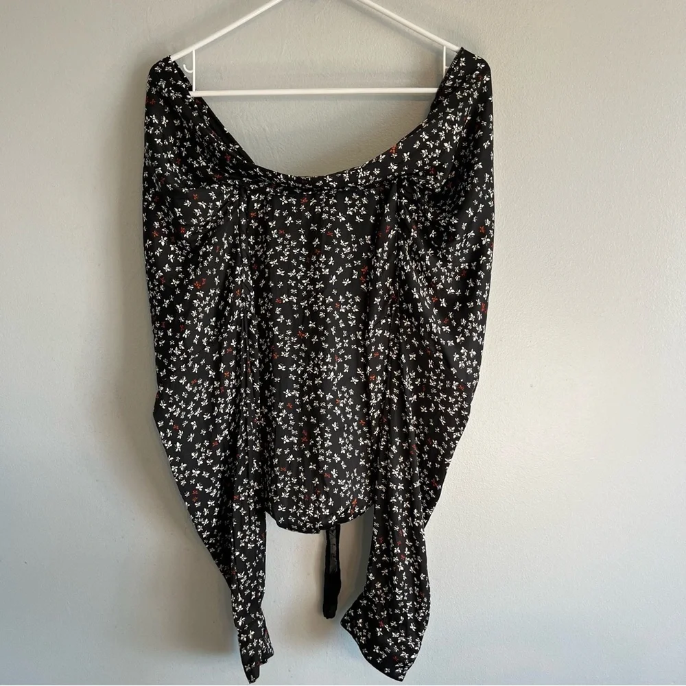 NWT Intimately Free People deep V black Floral printed bodysuit Sz S Witchy Goth